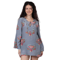 Floral Print Tie-Up Neck Bell Sleeve Top